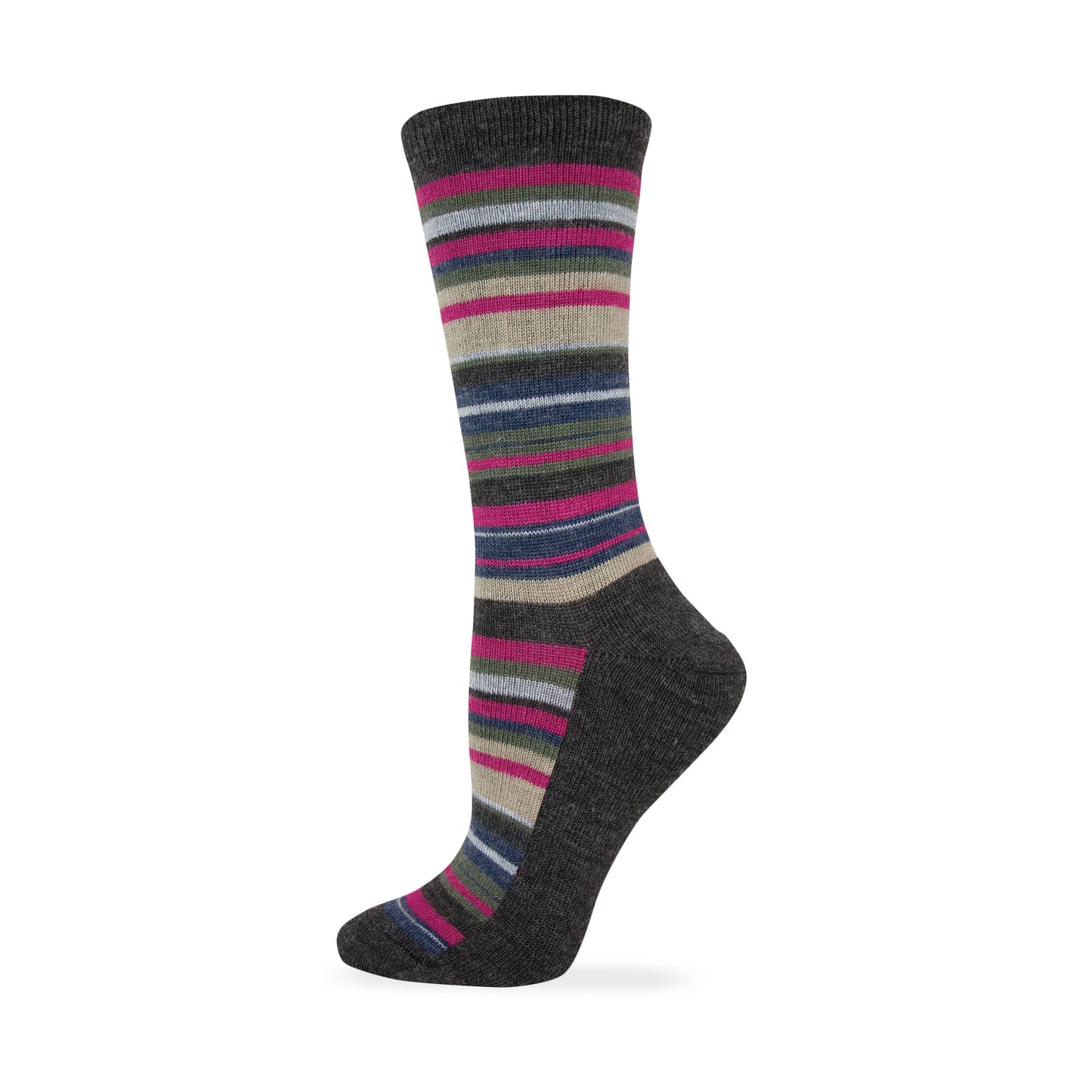 Wise Blend Ladies Merino Wool Blend Striped Pattern Crew Socks 1 Pair Pack