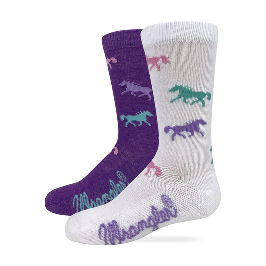 Wrangler Youth Girls Horse Pattern Boot Socks 2 Pair Pack
