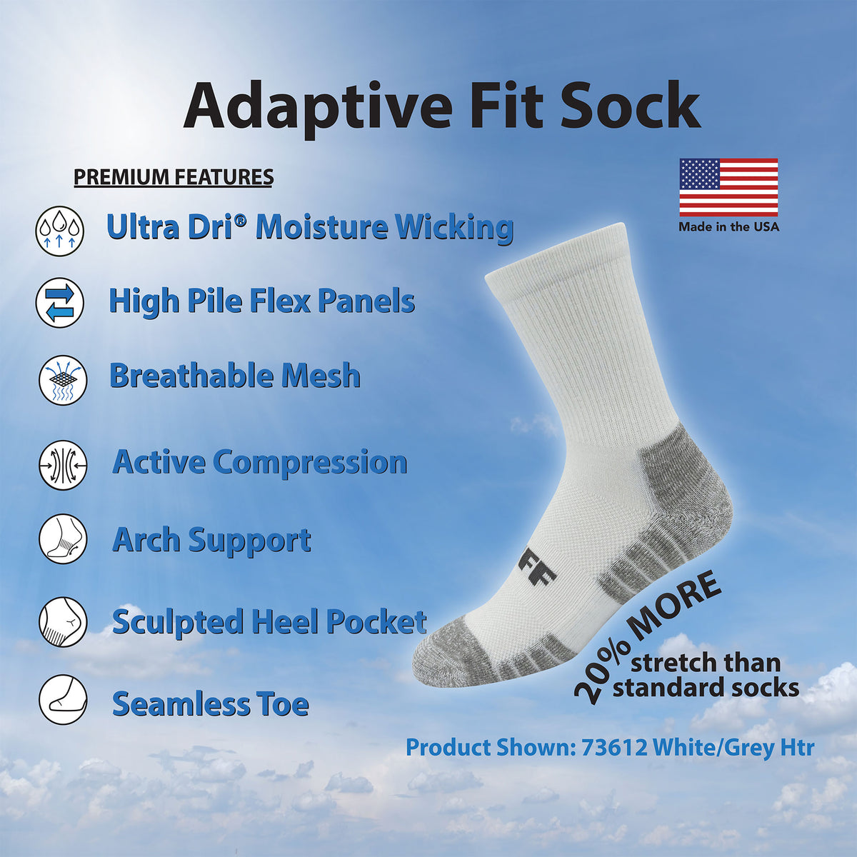 CUFF Adaptive Fit Midweight Ultra-Dri® Crew Socks 1 Pair Pack