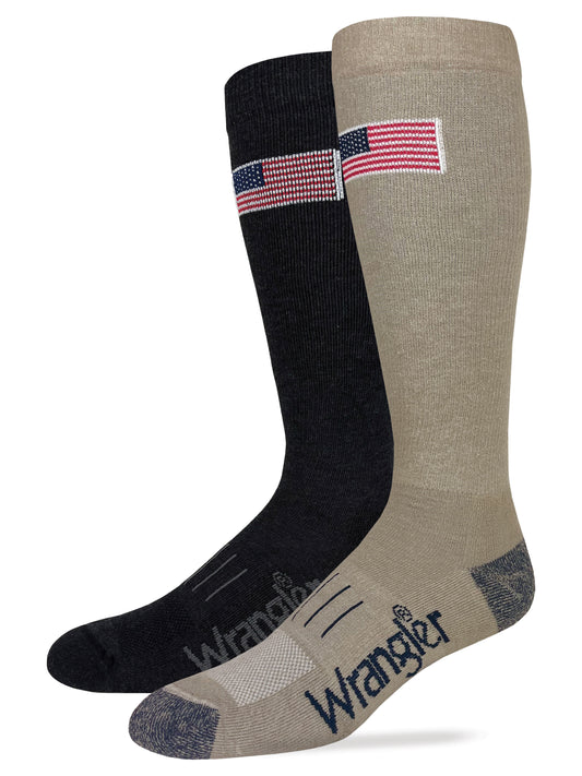 Wrangler Mens American Flag Everyday Western Tall Boot Socks 2 Pair
