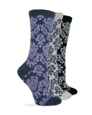 Wise Blend Ladies Merino Wool Blend Damask Pattern Crew Socks 1 Pair