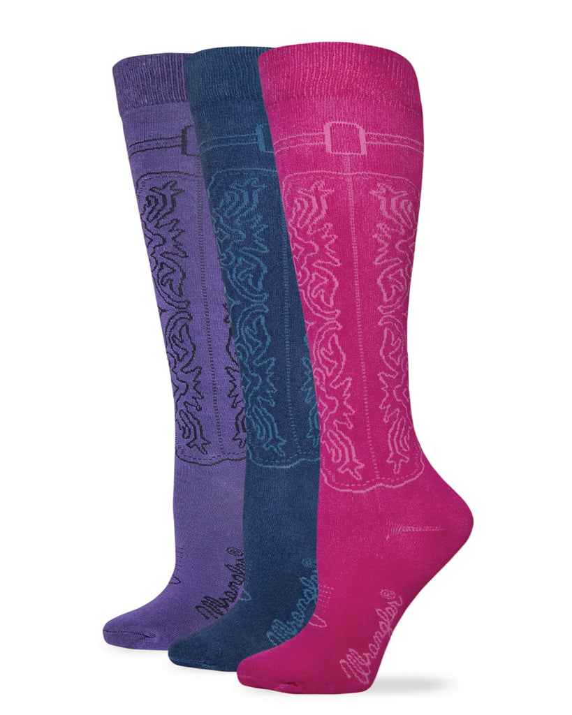 Wrangler Ladies Cowgirl Boot Pattern Knee High Socks 3 Pair Pack