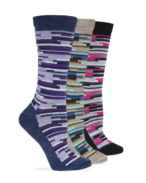 Wise Blend Ladies Merino Wool Blend Digi Stripe Crew Socks 1 Pair