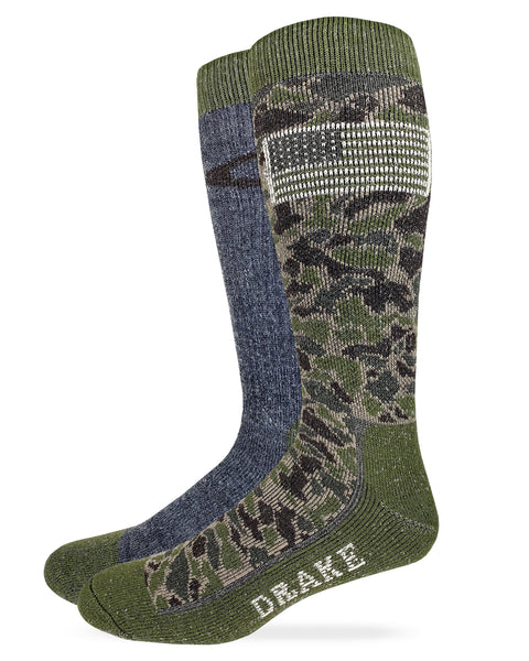 Drake Mens American Flag Camo Merino Wool Blend Boot Socks 2 Pair Pack