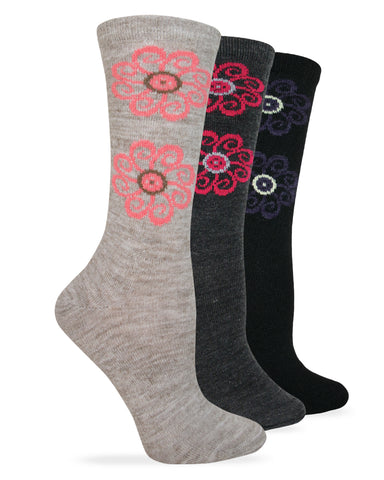 Wise Blend Ladies Merino Wool Blend Flower Crew Socks 1 Pair