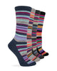 Wise Blend Ladies Merino Wool Blend Striped Pattern Crew Socks 1 Pair Pack