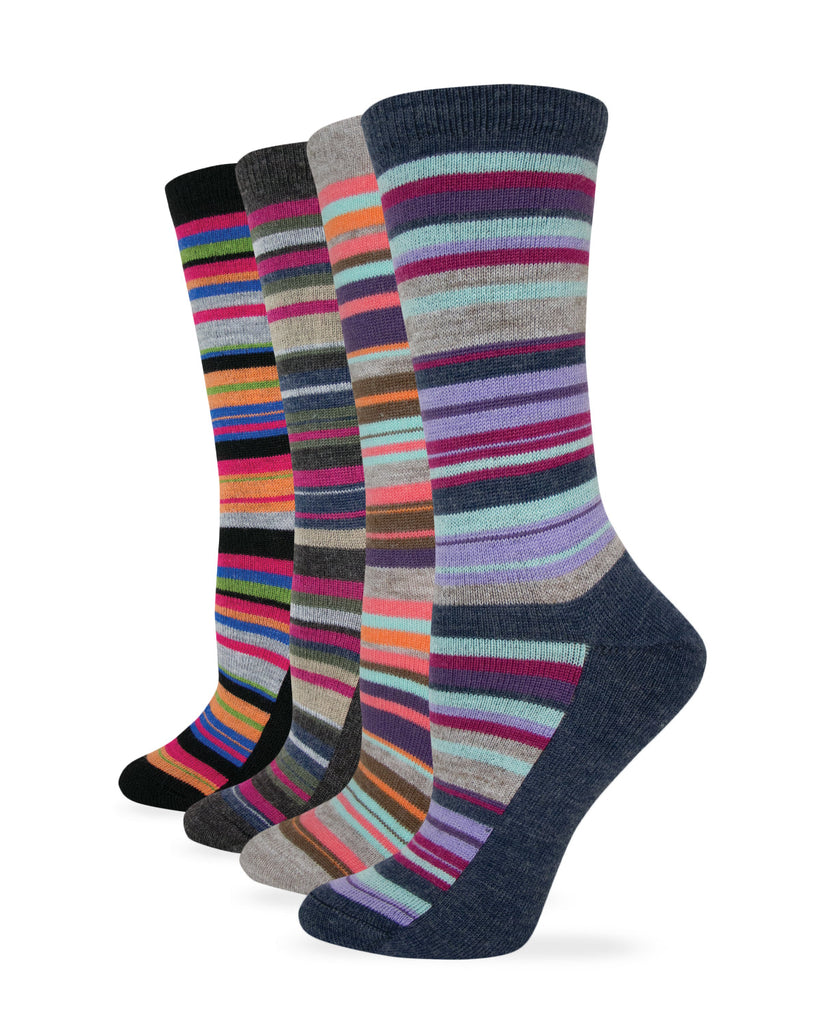 Wise Blend Ladies Merino Wool Blend Striped Pattern Crew Socks 1 Pair Pack