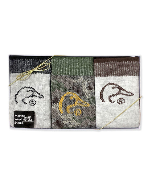 Ducks Unlimited Men's Merino Wool Blend Camo Mid Calf Boot Socks Gift Box 3 Pair